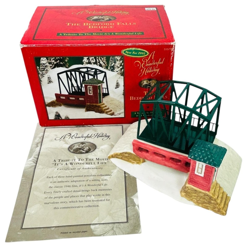 A Wonderful Holiday The Bedford Falls Bridge 1995 Christmas Village with Box COA